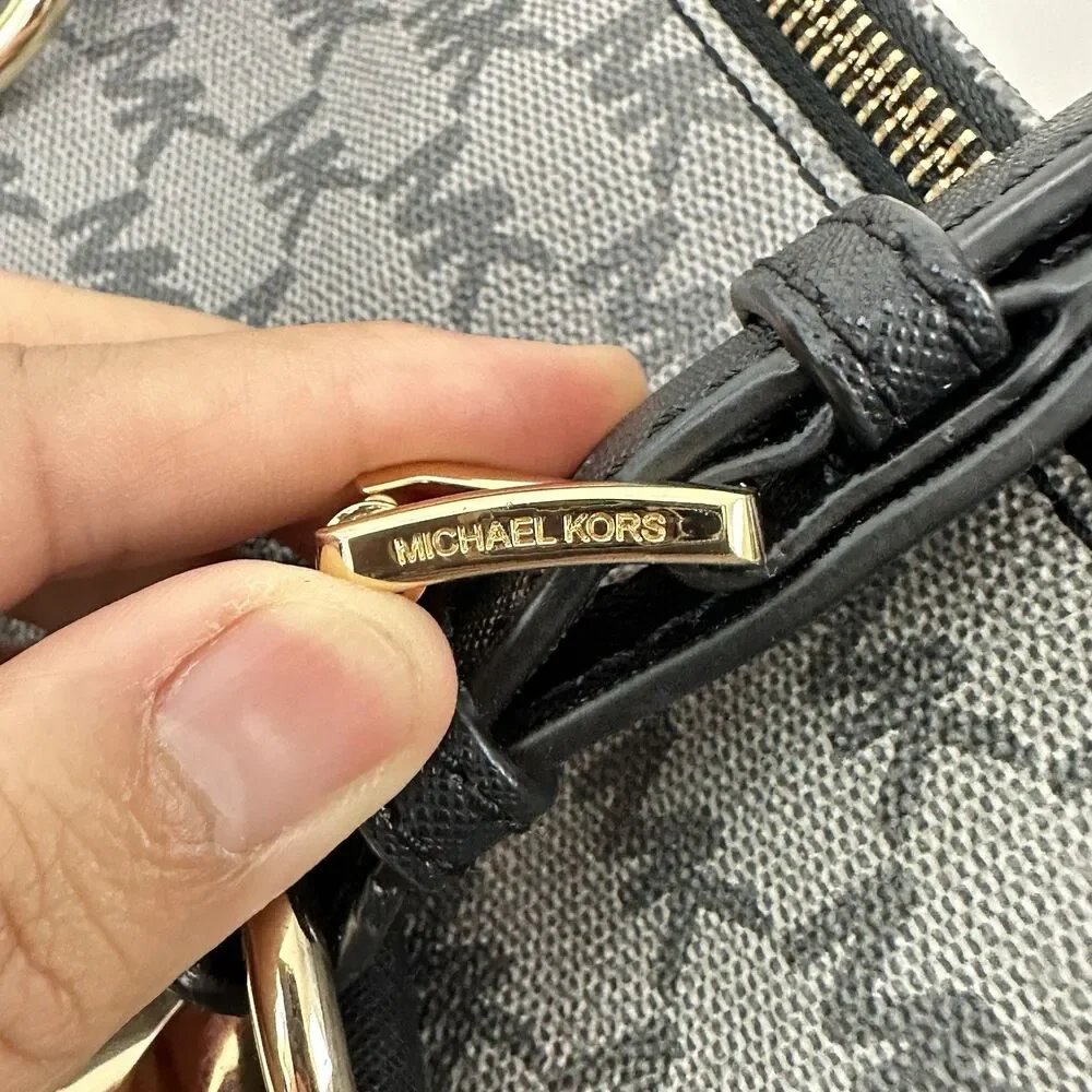 Michael Kors Grayson Large Satchel MK Signature Gray Black with Gold Hardware